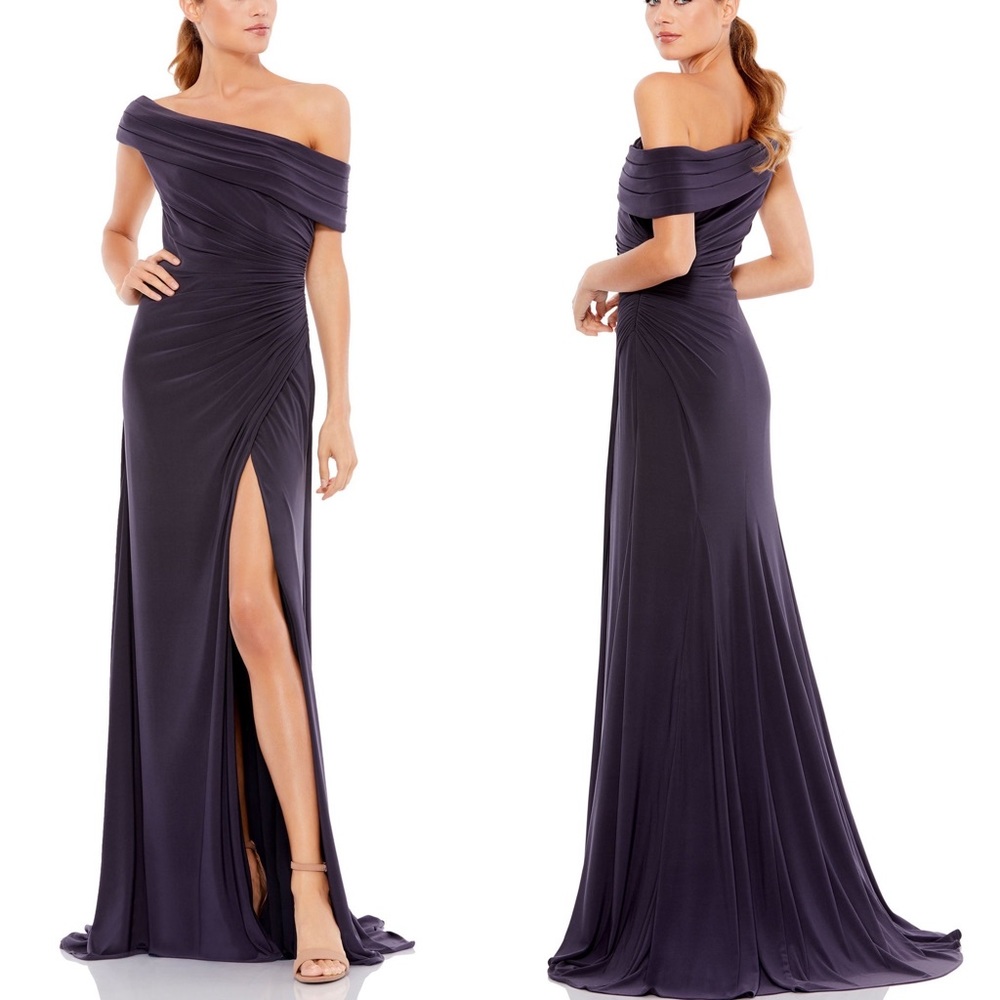 Ieena for Mac Duggal FOLDOVER RUCHED JERSEY EVENING GOWN